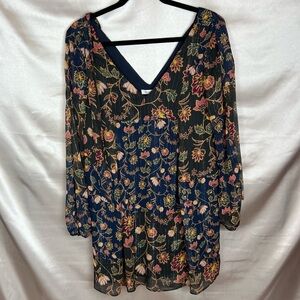 BCBGeneration floral mini dress with tie back and metallic threading
